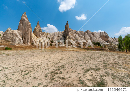Volcanic rock formations landscape in Cappadocia, place of residence of ancient Christians 133346671