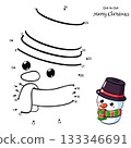 Connect The Dots and Draw Cute Snowman. Dot to dot puzzle - cartoon snowman in hat and scarf. Merry Christmas. Educational Game for Kids. Drawing for Preschool children. Vector Illustration EPS8 133346691