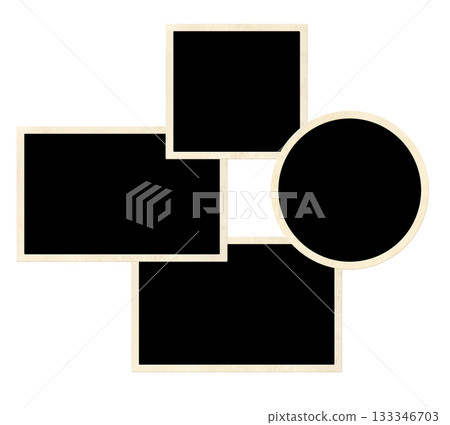 Template collage with four retro frame photos. Moodboard pictures album grid for scrapbooking. Vintage style mood board layout. Isolated on white background. Copy space for your text and photo 133346703