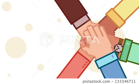 Pixel art illustration of diverse hands joining together in teamwork unity Pixel art illustration of diverse hands joining together in teamwork unity 133346711