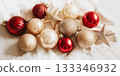Christmas and New Year Baubles and Decorations on White Background. Holiday Border Design Composition 133346932