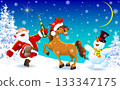 Happy Santa, a horse, and a snowman on Christmas Eve 1 133347175