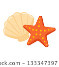 Flat style sea shell and starfish clipart perfect for summer beach, ocean, or travel graphics 133347397