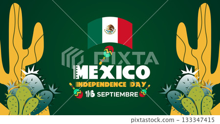 September 16 Mexico Independence Day Web Banner and Background. Mexican National Day Celebrations Banner With Mexico Flag For Social Media Cover ads, invitation card, backdrop, brochure, poster 133347415