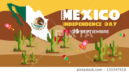 September 16 Mexico Independence Day Web Banner and Background. Mexican National Day Celebrations Banner With Mexico Flag For Social Media Cover ads, invitation card, backdrop, brochure, poster 133347418