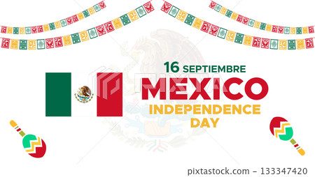 September 16 Mexico Independence Day Web Banner and Background. Mexican National Day Celebrations Banner With Mexico Flag For Social Media Cover ads, invitation card, backdrop, brochure, poster 133347420