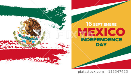 September 16 Mexico Independence Day Web Banner and Background. Mexican National Day Celebrations Banner With Mexico Flag For Social Media Cover ads, invitation card, backdrop, brochure, poster 133347423