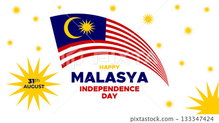 Malaysia Independence Day Web Banner and Background. Happy 31st August Malaysia National Day Celebration Banner With Malaysian Flag Template for Poster, Advertising Post, cover, Card, flyer, header 133347424