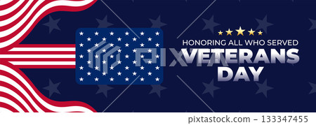 Happy Veterans Day Honoring All Who Served Banner Template. 11 November USA Veteran Day National Holiday Web Banner Background With American Flag For Brochure, Cover, Poster, Header, Greeting Card Happy Veterans Day Honoring All Who Served Banner Template. 11 November USA Veteran Day National Holiday Web Banner Background With American Flag For Brochure, Cover, Poster, Header, Greeting Card 133347455