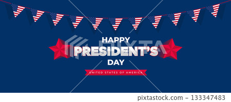 Happy Presidents Day Web Banner With USA Flag. Presidents Day Cover, Website, Header Background. Washington's Birthday Celebrated in United States Suitable for Poster, Greeting Card, Brochure, post 133347483
