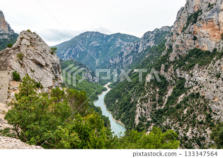 Verdon Gorge, Gorges du Verdon in French Alps, Provence, France. Amazing landscape of the famous canyon 133347564