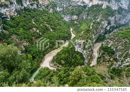 Verdon Gorge, Gorges du Verdon in French Alps, Provence, France. Amazing landscape of the famous canyon Verdon Gorge, Gorges du Verdon in French Alps, Provence, France. Amazing landscape of the famous canyon 133347585