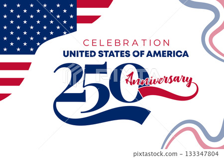 United States 250 Celebration Minimal Wave Banner.Clean Patriotic Red Blue White Background 133347804