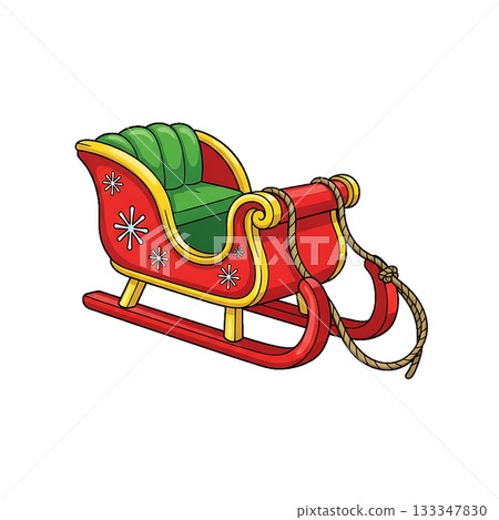 A bright red sleigh with golden details ready for holiday rides. 133347830
