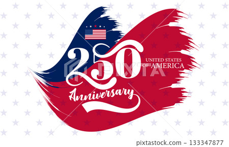 USA 250 Brush Stroke Patriotic Banner. American Artistic Painted Tribute Background 133347877