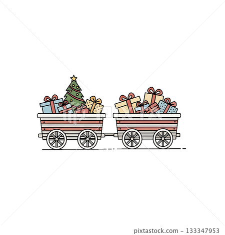 A small holiday train wagon carrying gifts and decorations. 133347953