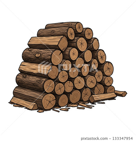 A large stacked pile of wooden logs for winter firewood. A large stacked pile of wooden logs for winter firewood. 133347954