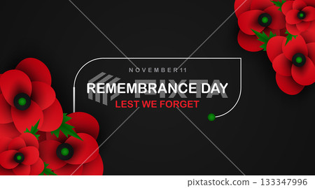 Remembrance Day Banner with Red Poppies on Black Background Remembrance Day Banner with Red Poppies on Black Background 133347996