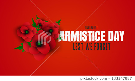 Armistice Day Poster with Red Poppies on Bright Red Background Armistice Day Poster with Red Poppies on Bright Red Background 133347997