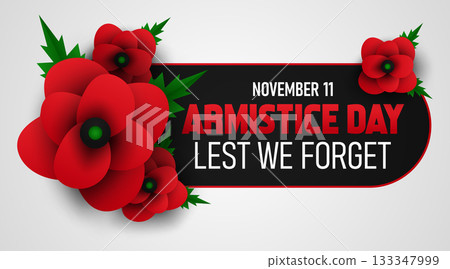 Modern Armistice Day Banner with Poppies and Ribbon Elements Modern Armistice Day Banner with Poppies and Ribbon Elements 133347999