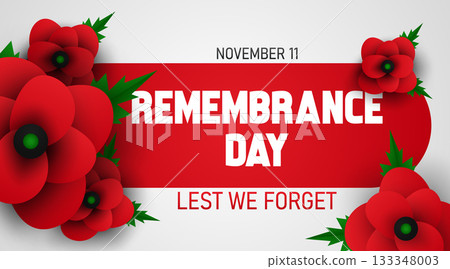 Red Remembrance Day Template with Poppy Corners 133348003