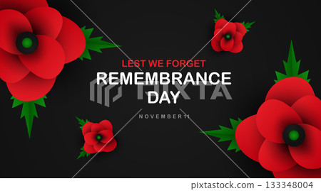 Elegant Black Remembrance Day Banner with Red Poppies Elegant Black Remembrance Day Banner with Red Poppies 133348004