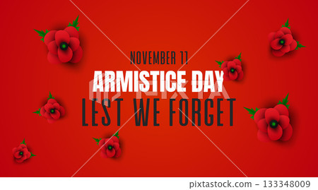 Bright Red Armistice Day Template with Floating Poppies 133348009