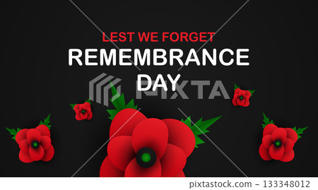 Black Background Remembrance Day Poster with Large Poppy 133348012