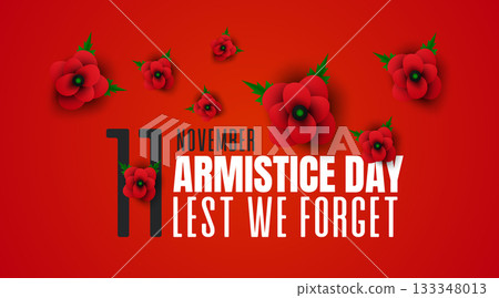 Armistice Day Red Background Banner with Scattered Poppies 133348013