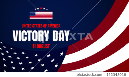 Modern USA Victory Day banner with red white wave pattern and dark blue starry background 133348016
