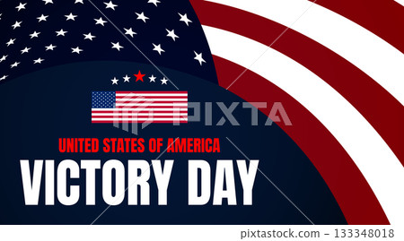 USA flag victory day banner with folded wave flag pattern and starry blue background USA flag victory day banner with folded wave flag pattern and starry blue background 133348018