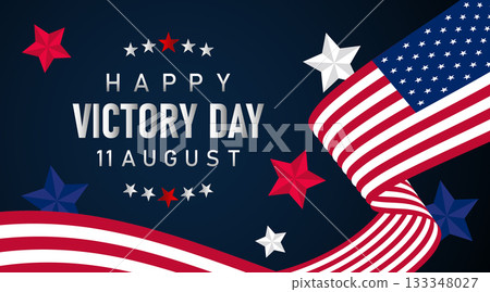 waving USA flag victory day illustration with curved fabric style and bold text design 133348027