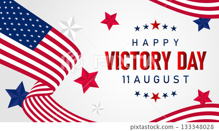 Star and stripe themed victory day card with white background and scattered flag pieces Star and stripe themed victory day card with white background and scattered flag pieces 133348028