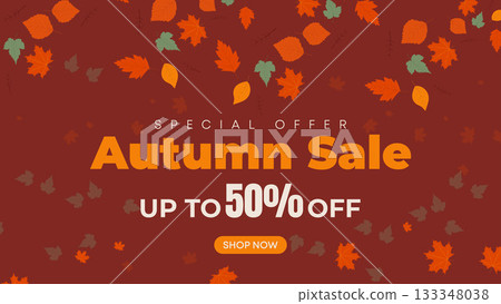 Autumn Sale Special Offer Background with Falling Leaves and Discount Text 133348038