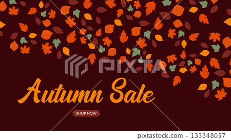 Dark Autumn Sale Banner with Falling Orange and Red Leaves, Perfect for Dramatic Seasonal Promotions 133348057