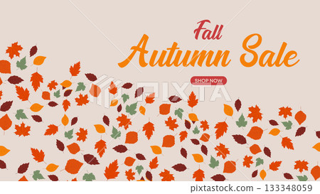 Autumn Sale Banner with Scattered Leaves in Bright Red and Orange, Perfect for Colorful Seasonal Campaigns Autumn Sale Banner with Scattered Leaves in Bright Red and Orange, Perfect for Colorful Seasonal Campaigns 133348059