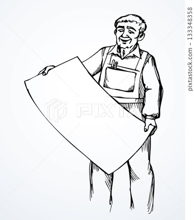 Vector drawing. The plan is in the hands of the builder 133348358