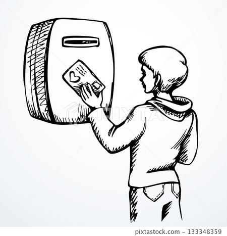 Vector drawing. Boy sends letter Vector drawing. Boy sends letter 133348359