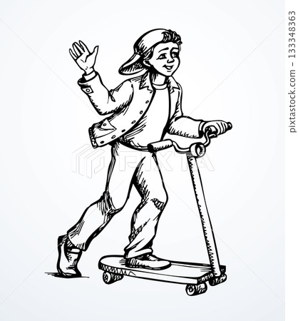 Vector drawing. A boy riding a scooter 133348363