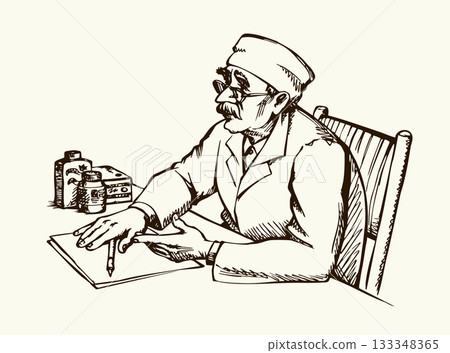 Doctor at the desk. Vector illustration. 133348365