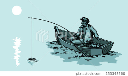 Vector drawing. Fisherman in the boat - Stock Illustration [133348368 ...