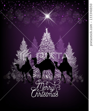 Merry Christmas. The Magi ride on camels to the Christmas star. Not AI, vector illustration. Merry Christmas. The Magi ride on camels to the Christmas star. Not AI, vector illustration. 133348850