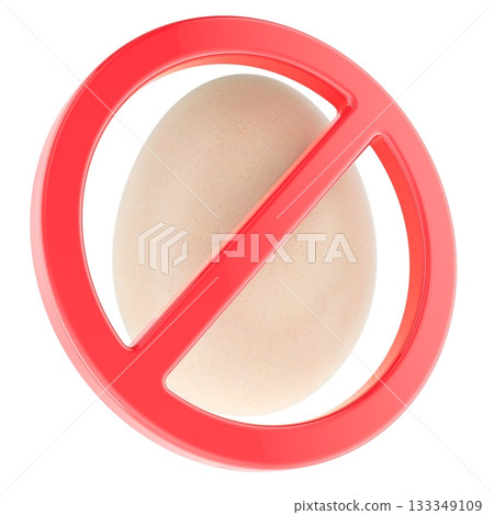 Egg with red prohibition symbol. 3D rendering 133349109