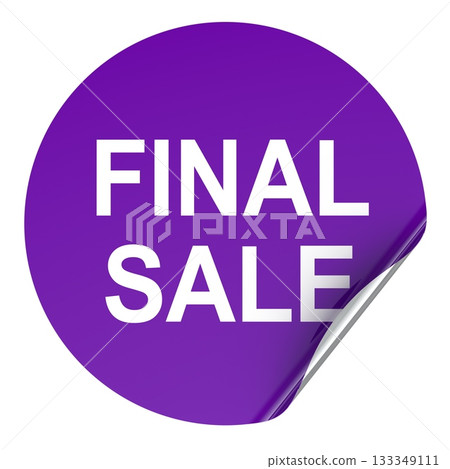 Final Sale purple round label with curled edge. 3D rendering 133349111