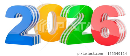 Layered colorful 2026. 3D rendering Layered colorful 2026. 3D rendering 133349114