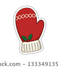 A warm red mitten icon with knitted cuff and subtle holiday stitching. 133349135