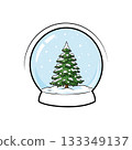 A snow globe icon with a Christmas tree inside and falling snowflakes. 133349137