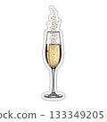A champagne glass icon with sparkling bubbles rising in a celebratory drink. 133349205