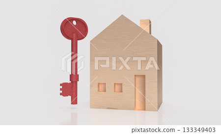 The Real Estate Investment Concept with Wooden House and Key 3d Rendering. The Real Estate Investment Concept with Wooden House and Key 3d Rendering. 133349403