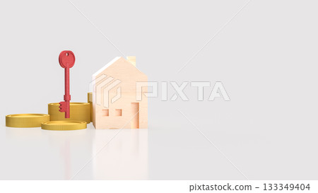 The Real Estate Investment Concept with Wooden House and Key 3d Rendering. The Real Estate Investment Concept with Wooden House and Key 3d Rendering. 133349404
